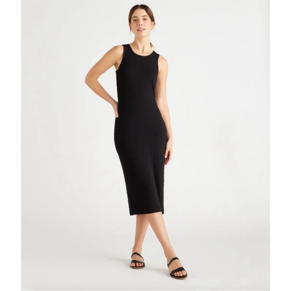 Quince Women’s Black Tencel Rib Knit Midi Dress sz XS NWT Sleeveless Mid-Length